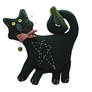 Vintage Plush Stuffed Black Cat & Bird Home Decor Tender Heart Treas Halloween